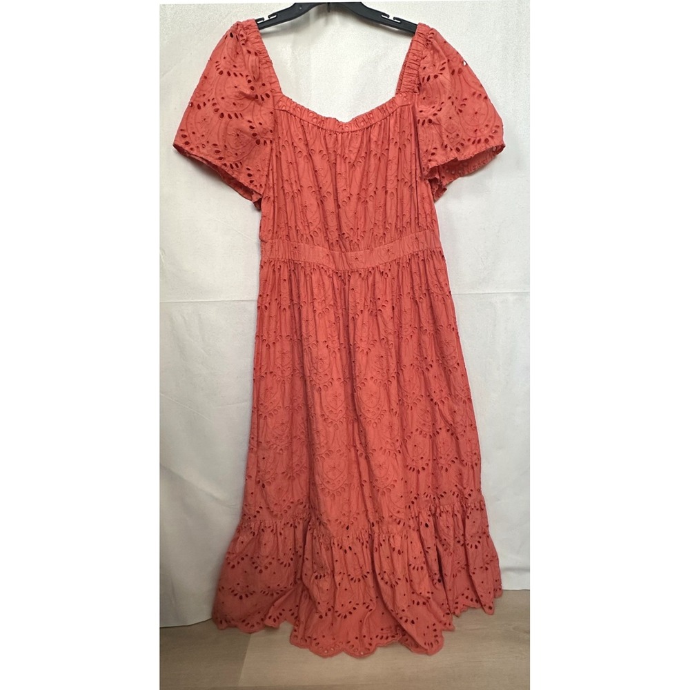 Nurture by Westbound Boho Tiered Coral Cotton Eyelet‎ Maxi Dress XL Terracotta